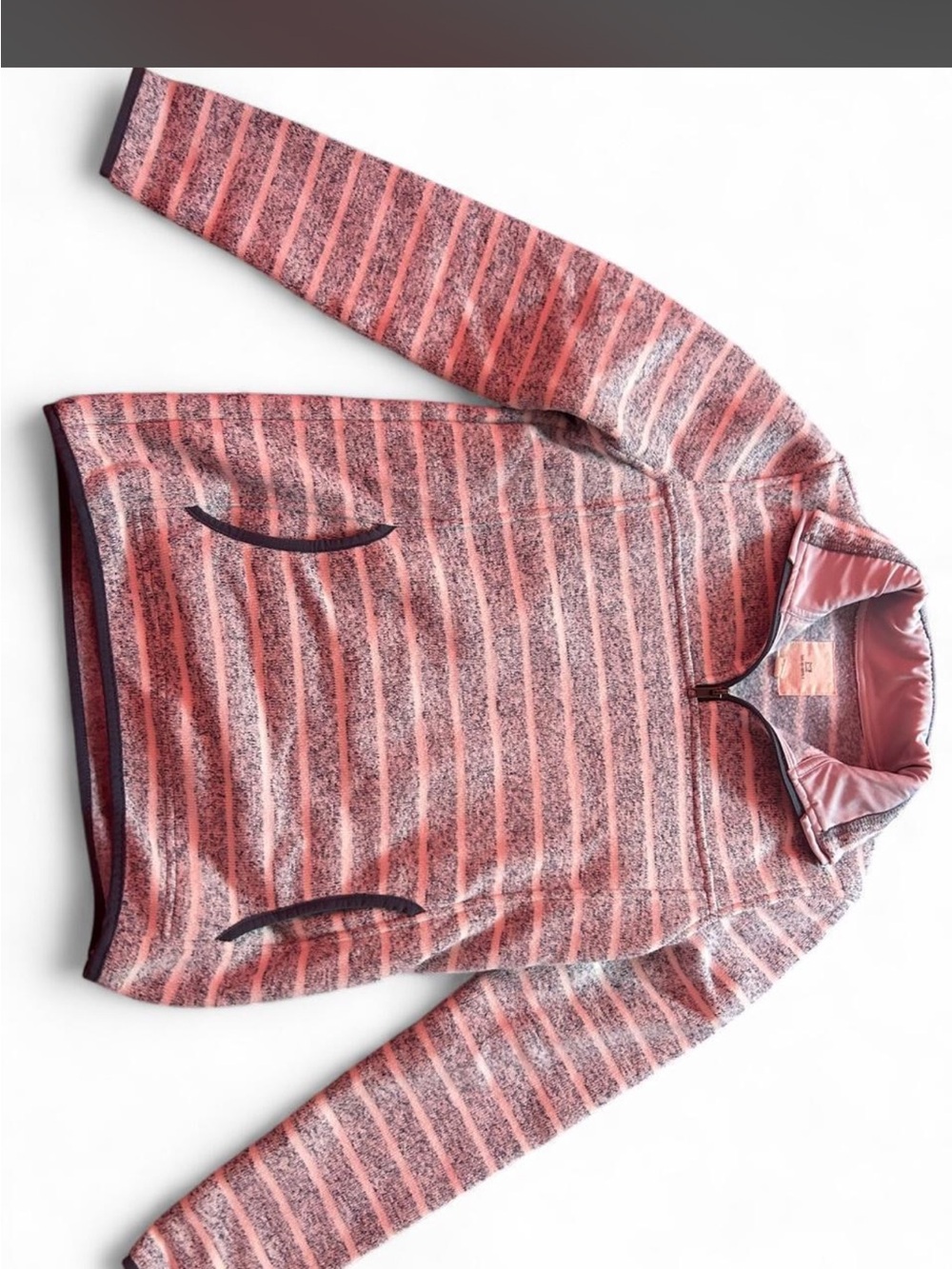 Thread & Supply Coral Pink Striped Half-Zip Fleece Pullover